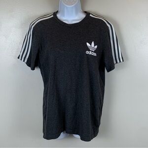 Adidas Short Sleeve Shirt‎ Womens Large Charcoal 3 Stripes Textured Back Sporty